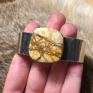 Hefty sterling silver ribbon turquoise cuff bracelet